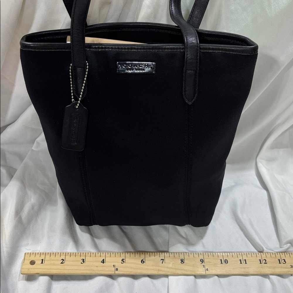 Coach New York Neoprene Tote Bag Black Leather Trim Center Zip Purse - Picture 2 of 11